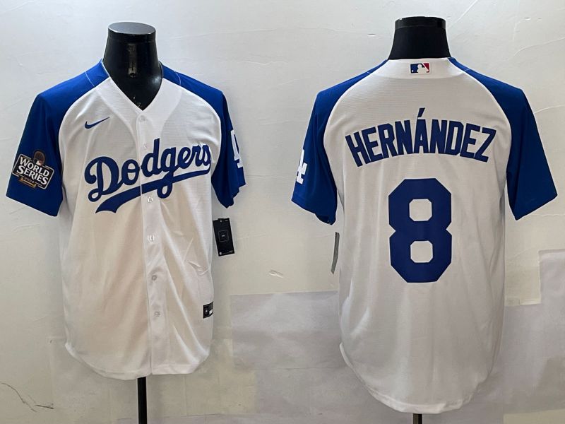 Men Los Angeles Dodgers #8 Hernandez White Blue Fashion Game 2025 Nike MLB Jersey style 3